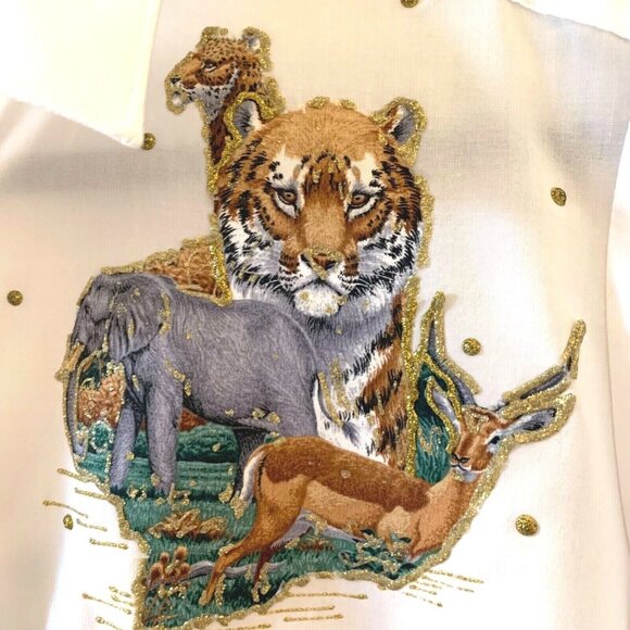 Ann Pollard Resort Collection Womens 14/16 Shirt Safari Jungle Tiger Elephant - Picture 4 of 11